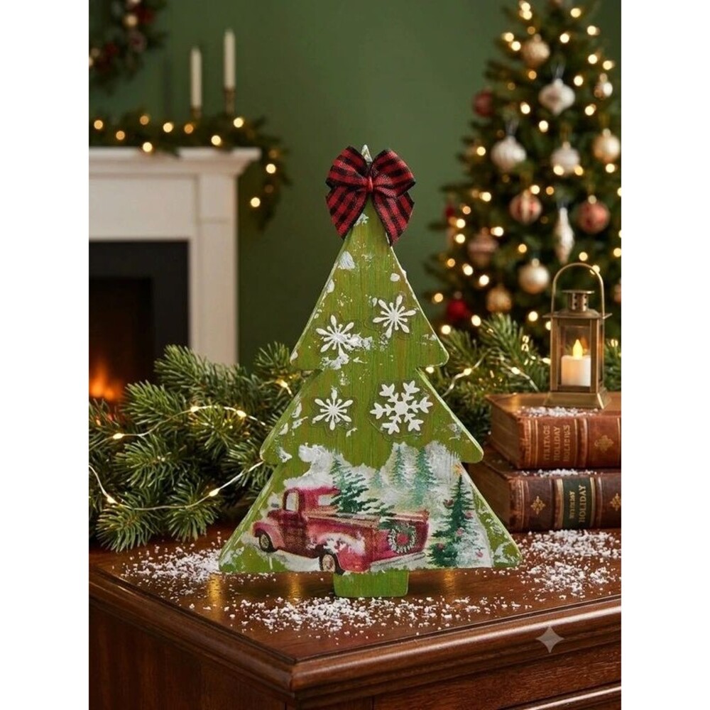 Small handcrafted Christmas tree Red truck